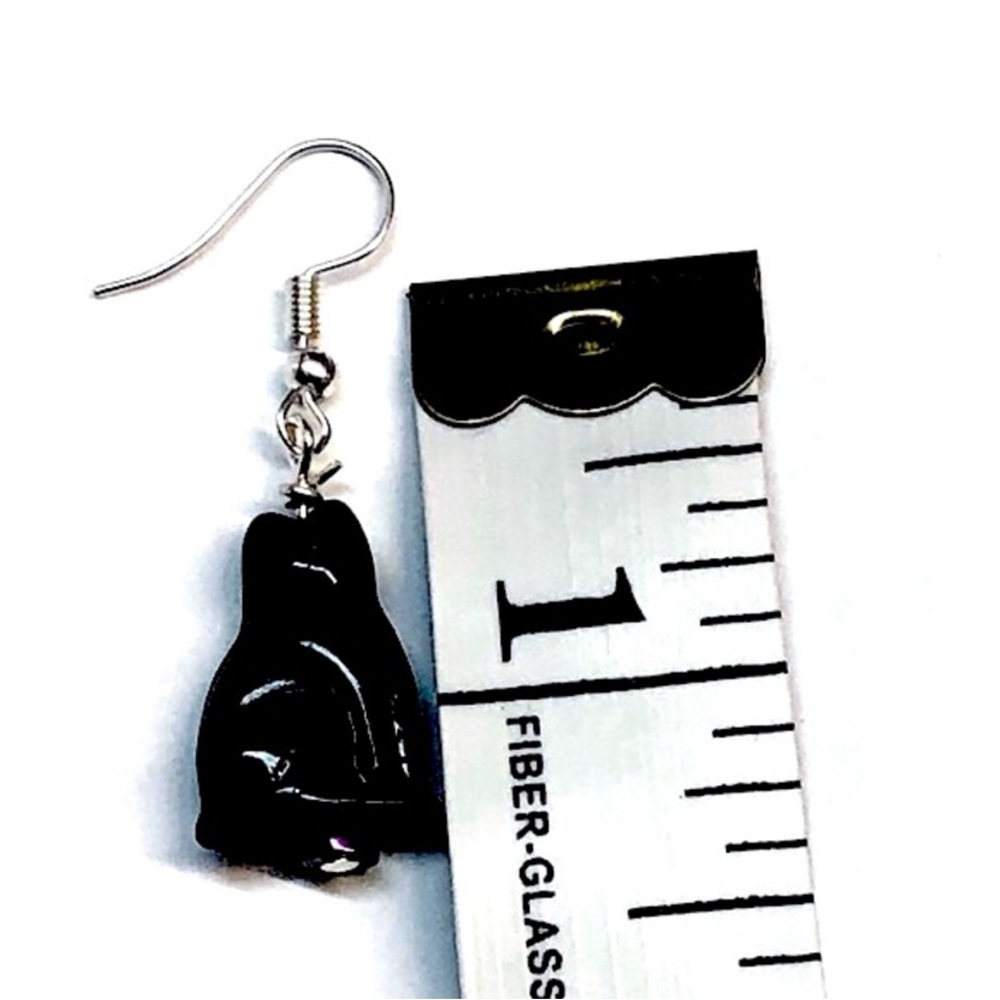 HANDMADE Unbranded BLACK Cat Czech BEAD Earrings - Picture 5 of 8